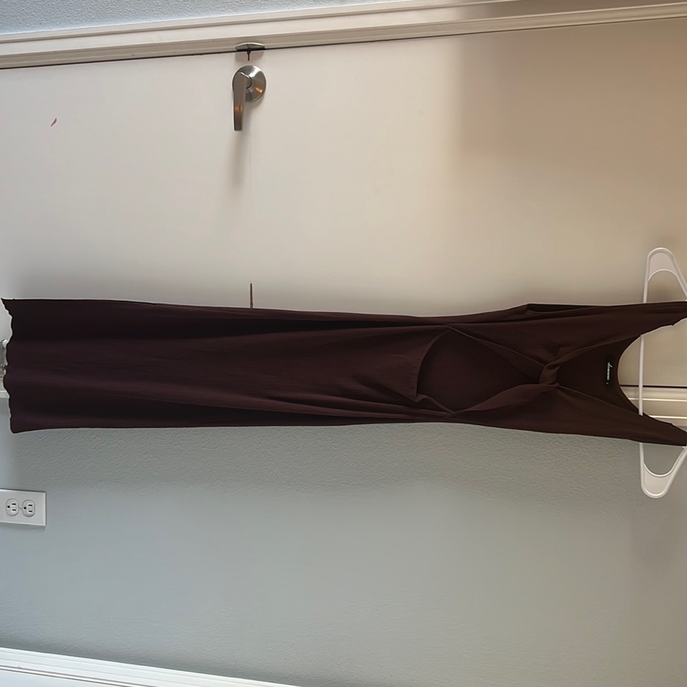 Brown long dress with a front cut out